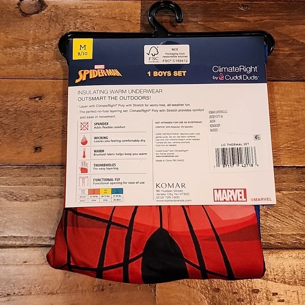 ClimateRight by Cuddl Duds Spiderman Boys Thermal Set Size Medium 8/10 - Picture 6 of 11